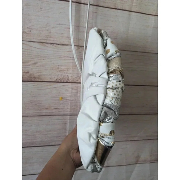 Vintage 80's Samir Leather Handbag Clutch Snake Pattern Snap Closure White Gold - Picture 5 of 10